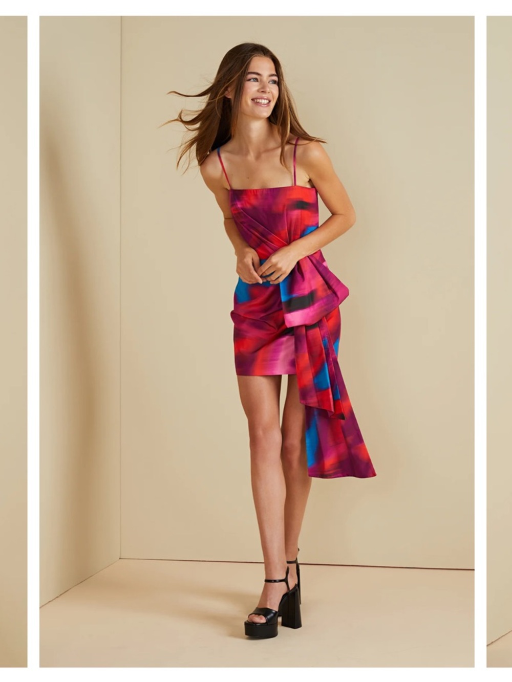 Amur Pink Multi-Color Mini Dress with Draped Side